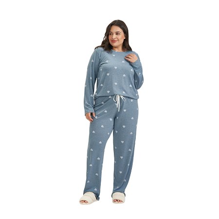 Pijama Cor Com Amor Manga Longa Plus Size