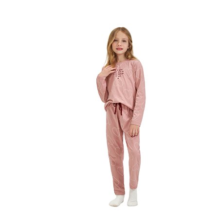 Pijama Cor Com Amor Manga Longa Infantil Menina