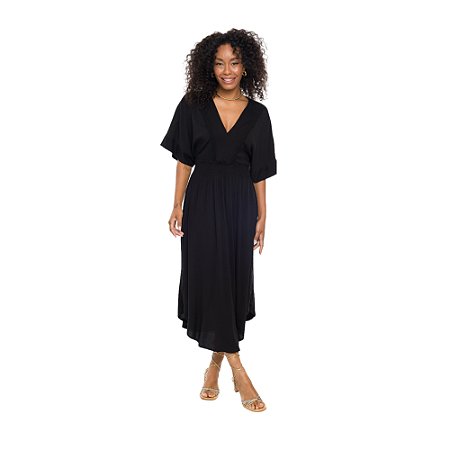 Vestido Midi Doce Trama Manga Curta