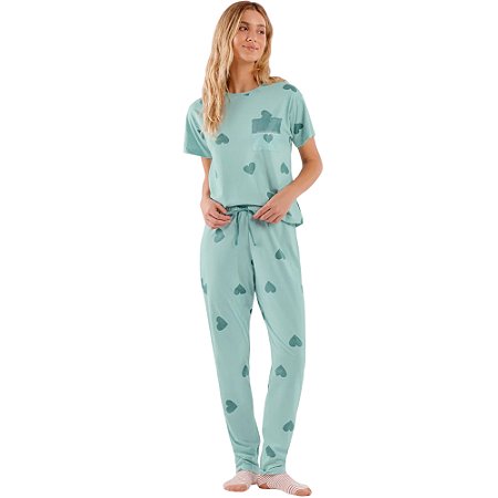 Pijama Cor Com Amor Manga Curta e Calça