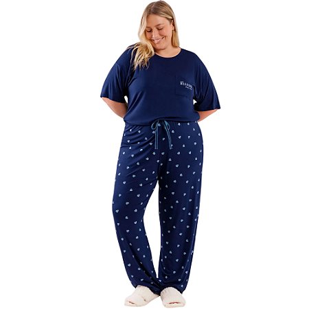 Pijama Cor com Amor Manga Curta com Calça Plus