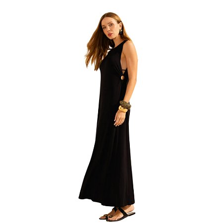 Vestido De Chelles  Detalhe Argola Malha Luz de Areia