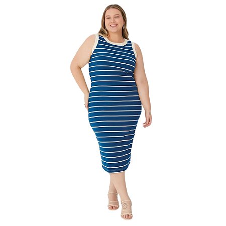 Vestido Malwee Plus Size Listrado