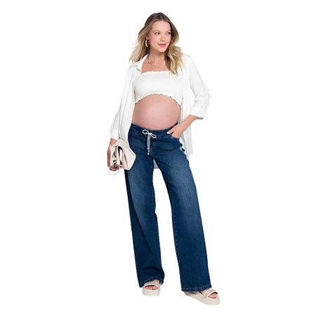 Calça Jeans Emma Fiorezi Pantalona com Cordão