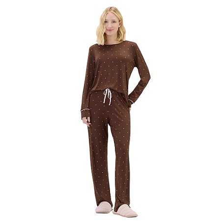 Pijama Cor Com Amor Manga Longa