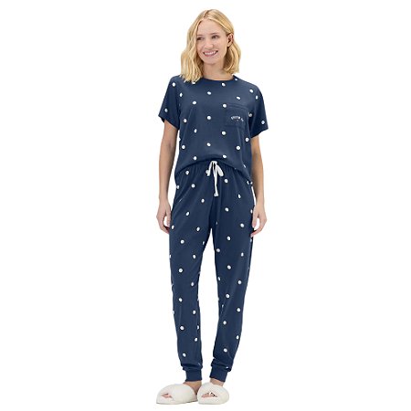 Pijama Cor Com Amor Manga Curta e Calça