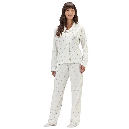 Pijama Cor Com Amor Manga Longa Com abertura