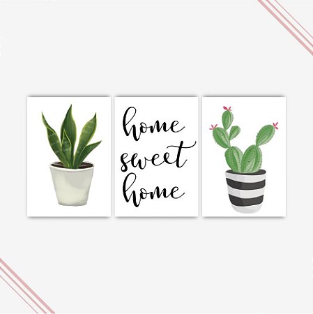 Kit 03 quadros home sweet home