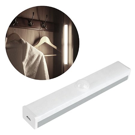 Luminária Barra Luz De Led Sobrepor Branco de 30CM Com Sensor de Movimento  Carregamento USB Para Armários Closets Nichos - Laricel Store