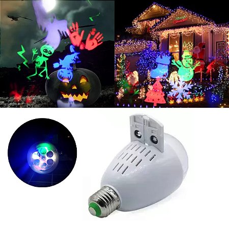 Lâmpada Led De Projeção Emissor De Luz Com Imagens De Desenhos Coloridos De Natal 4W Bivolt