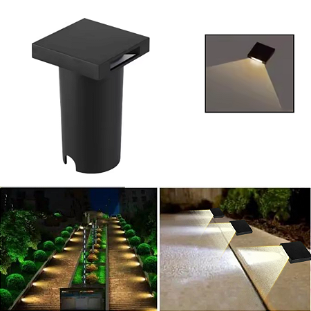 Luminária Balizador Quadrado Em PVC Led 1 Facho De Luz De 3W Branco Quente De Embutir Em Piso Solo Gramado Jardim Parede