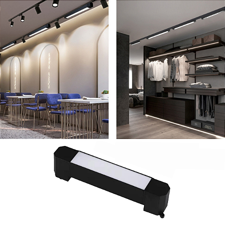 Luminária (preta) Luz Difusa Linear 10w De 20cm Para Trilho