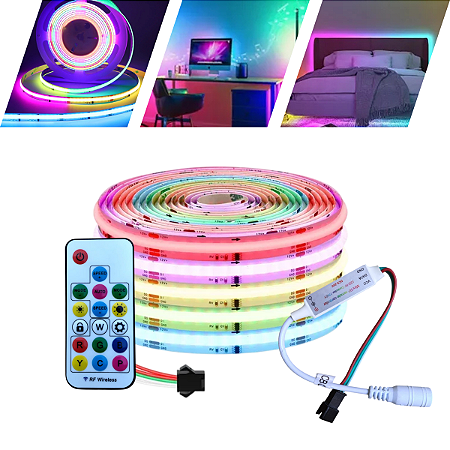 Fita Cob Digital Rgb 650 Led/m 358 Efeitos 5m 12v 12w/m