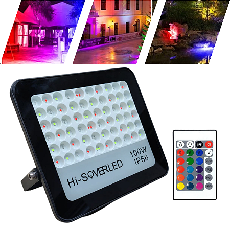 Refletor Led Smd Luz Rgb 100w Suporte Ajustável Com Controle