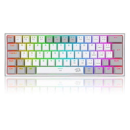 Teclado Mecânico Gamer Compacto Redragon Fizz Branco e Cinza RGB K617-RGB-WG