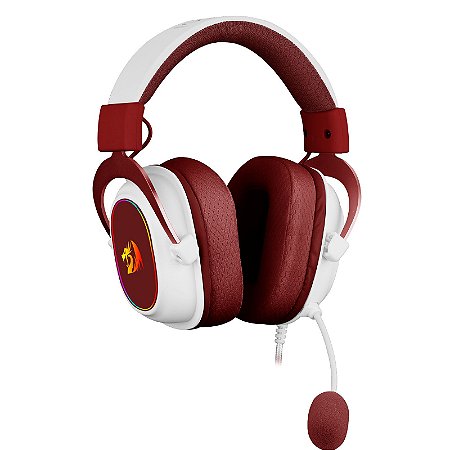 HEADSET GAMER ZEUS X BRANCO COM VERMELHO RGB