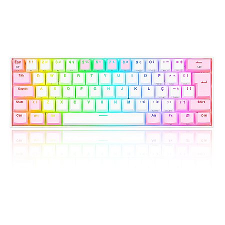 TECLADO MECANICO GAMER DRACONIC PRO RGB BRANCO E ROSA