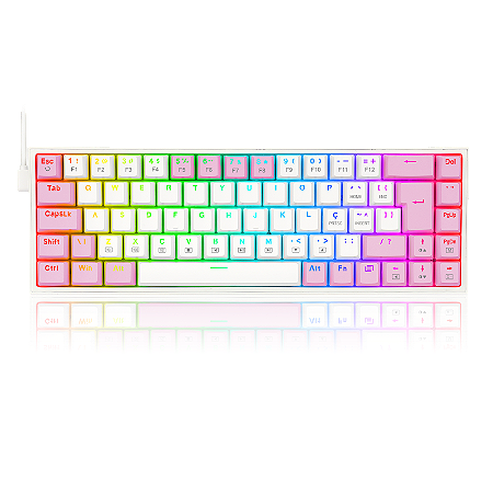 TECLADO MECÂNICO GAMER CASTOR RGB BRANCO COM ROSA SWITCH ABNT2