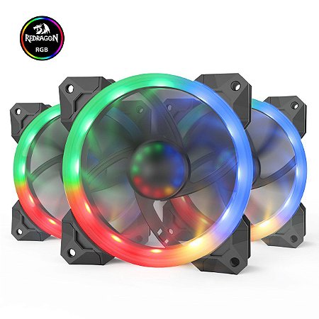 Kit Fan com 3 Unidades Redragon, RGB 120mm, com Controlador, GC-F008