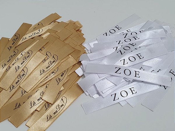 Etiqueta de cetim personalizada - 10mm x 8cm - 300 unidades
