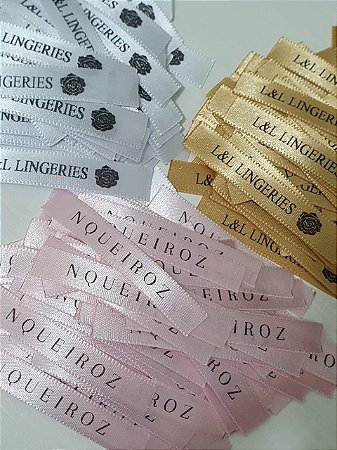 Etiqueta de cetim personalizada - 10mm x 8cm - 100 unidades