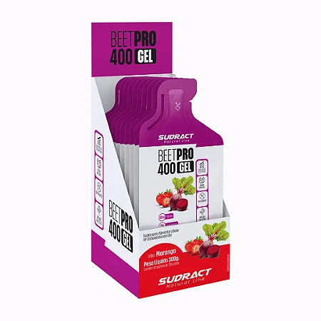 DISPLAY BEET PRO 400 GEL 300G CX MORANGO SUDRACT NUTRITION