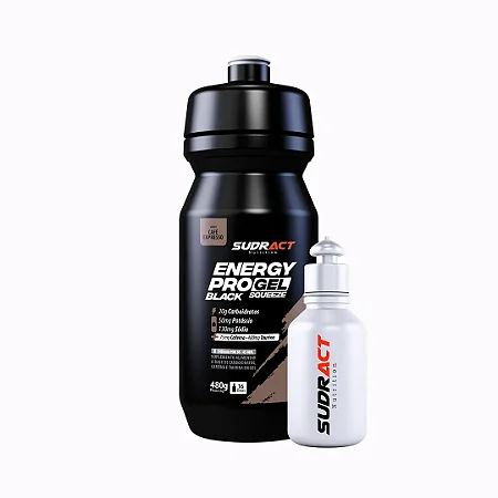 KIT ENERGY PRO GEL SQUEEZE BLACK 480G + SQUEEZE 100ML SABOR CAFÉ EXPRESSO SUDRACT NUTRITION