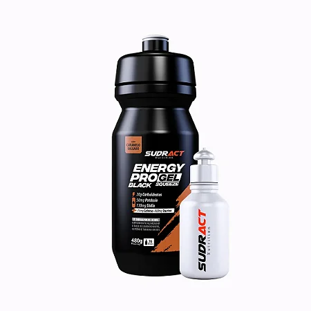 KIT ENERGY PRO GEL SQUEEZE BLACK 480G + SQUEEZE 100ML SABOR SALTED CARAMELO SUDRACT NUTRITION