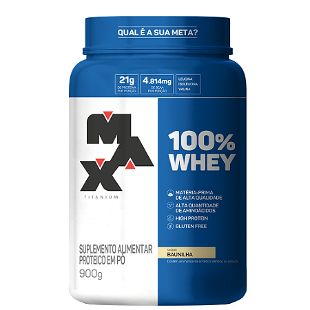 100% WHEY POTE 900G BAUNILHA MAX TITANIUM