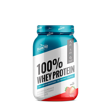 100% WHEY PROTEIN POTE 900G - MORANGO SHARK PRO