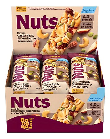 BARRA CASTANHAS NUTS AMENDOINS E SEMENTES DP 12UN BANANA BRASIL