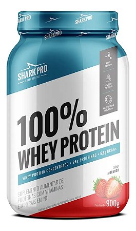 100% WHEY PROTEIN POTE 900G - MORANGO SHARK PRO