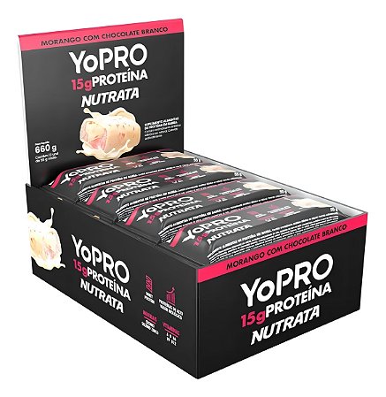 BARRA YOPRO SABOR MORANGO COM CHOCOLATE BRANCO DISPLAY C/ 12 UN 55G