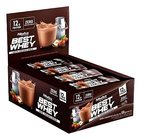 BEST WHEY BAR 12G PROTEIN (12 UNID. DE 49 G) LEITE, CACAU & AVELA  ATLHETICA
