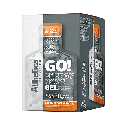 GO! ENERGY NOW GEL (DISPLAY C/ 10 SACHES DE 30G) LARANJA COM ACEROLA ATLHETICA NUTRITION
