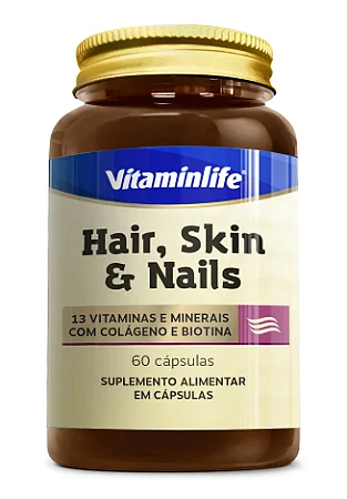 HAIR, SKIN E NAILS C/ COLAGENO E BIOTINA (60 CAPS) VITAMINLIFE