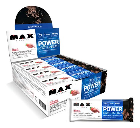 POWER PROTEIN BAR MORANGO SENSATION 12UN DE 41G MAX TITANIUM