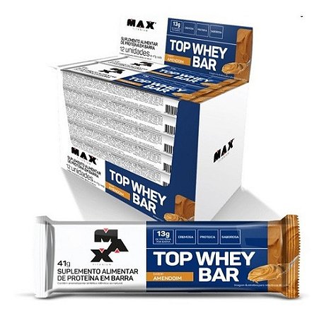 TOP WHEY BAR AMENDOIM DISPLAY COM 12 UN DE 41G MAX TITANIUM