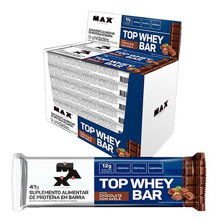TOP WHEY BAR CHOCOLATE COM AVELÃ DISPLAY COM 12 UN DE 41G MAX TITANIUM