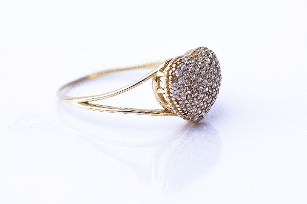 Anel Ouro Amarelo Coração com Zircônias 2 Aros