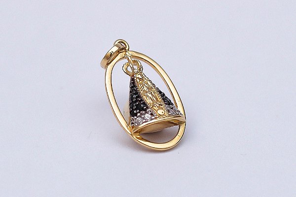 Pingente Nossa Senhora Oval Vazado Manto com Zircônias 1,0g