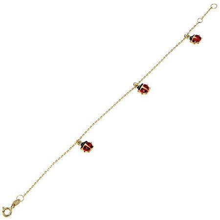 Pulseira Infantil com Pingentes de Joaninhas 1,2g 13cm