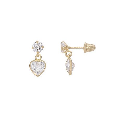 Brinco Ponto de Luz Com Coração Zircônia Pendurado 0,5g