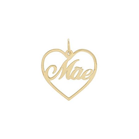 Pingente Coração Escrito Mãe Vazado 0,8g