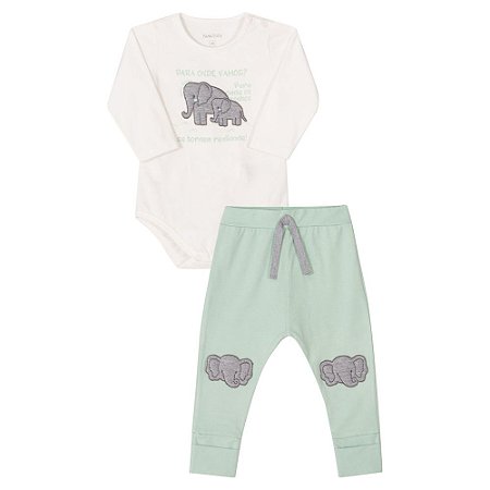 Conjunto Calça E Body Elefante Baby  Nini E Bambini