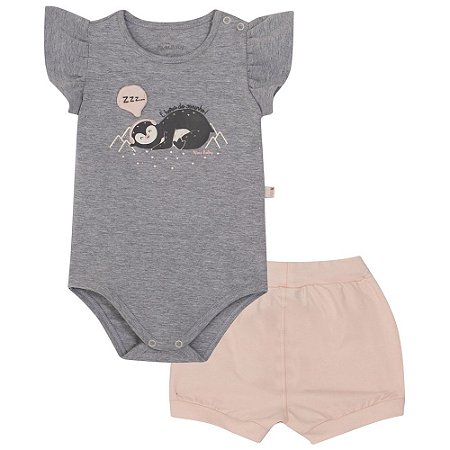 Conjunto Body E Short Pinguim Nini E Bambini