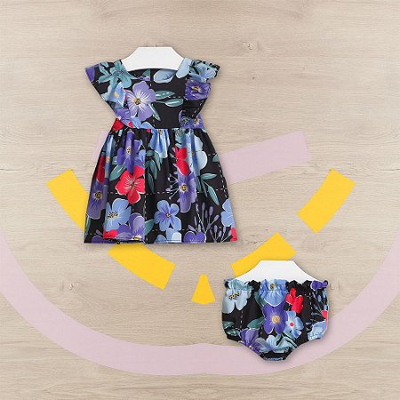 Vestido Com Calcinha Floral Preto Mon Sucré