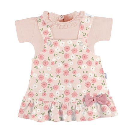 Conjunto Body E Jardineira Salopete Florzinha Batistela Baby