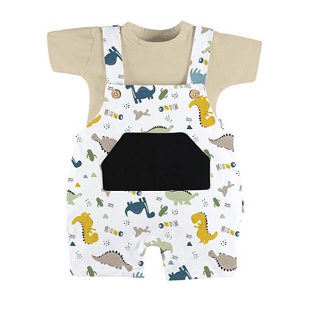 Conjunto Body E Jardineira Curta Dinossauro Batistela Baby