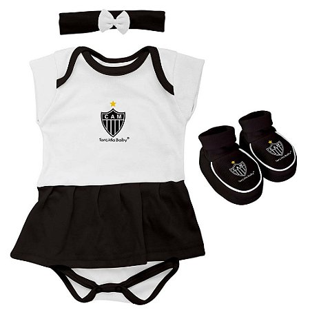 Kit 3 Pecas Body Vestido  Menina  Atlético Mineiro Tam. G Torcida Baby